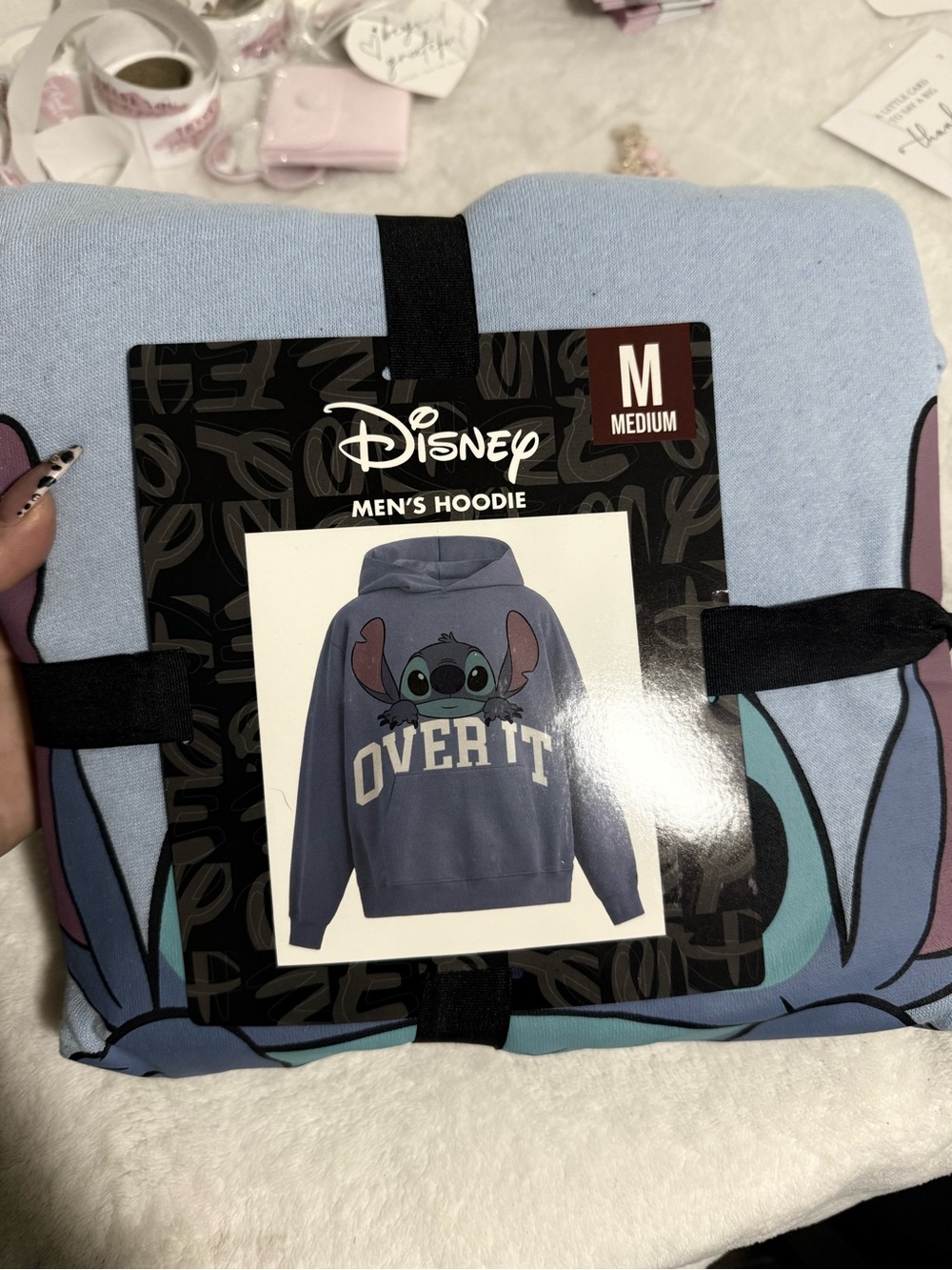 MAD Engine Men’s Zip-Up Sweater in Light Blue with Stitch Graphic